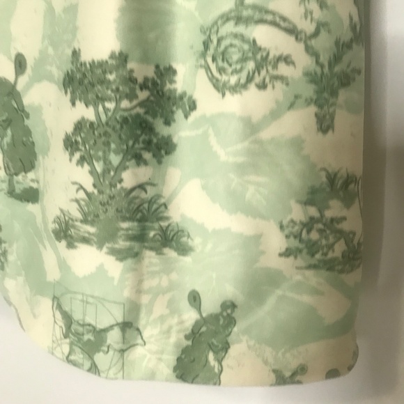 Green Cream Slip Dress – Spaghetti Strap Vintage Scenic Toile Print Sundress - Picture 7 of 8